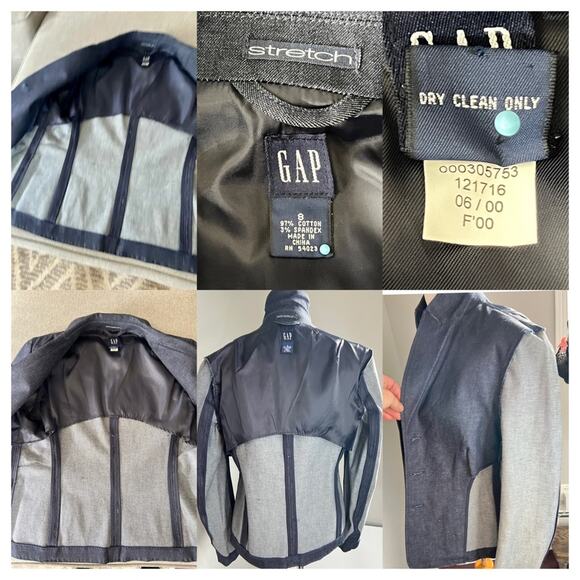 Women Gap Vintage 2000 dark denim blazer tailored structured & part lined SZ 8 - Picture 12 of 12